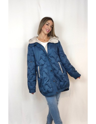 Parka Oversize Azul con Vivos en Beige | karaesmoda.es