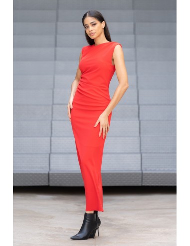 Vestido Drapeado Rojo Corte Midi | karaesmoda.es