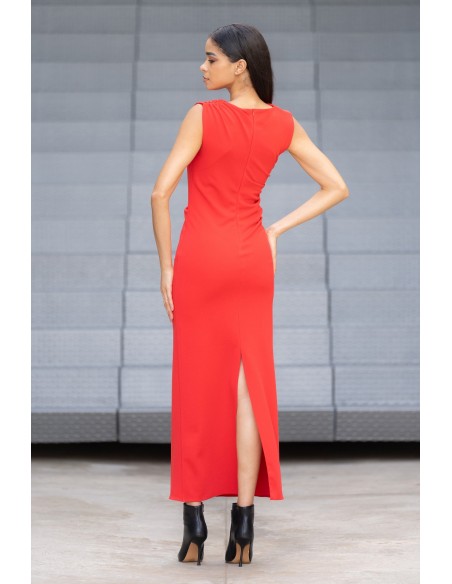 Vestido Drapeado Rojo Corte Midi | karaesmoda.es