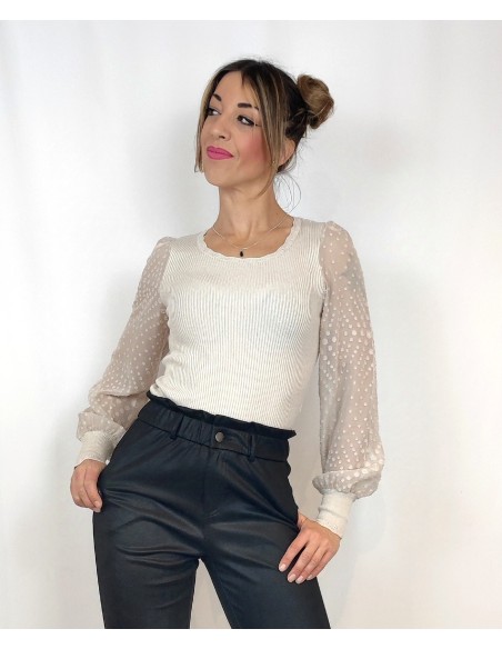 Top Canalé con Manga Transparente y Topos | karaesmoda.es